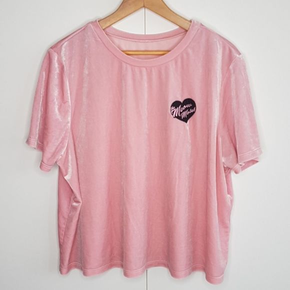 2/$30🌻F21 x LASER KITTEN Meow Motel Pink Velour Crop Tee - Picture 1 of 6